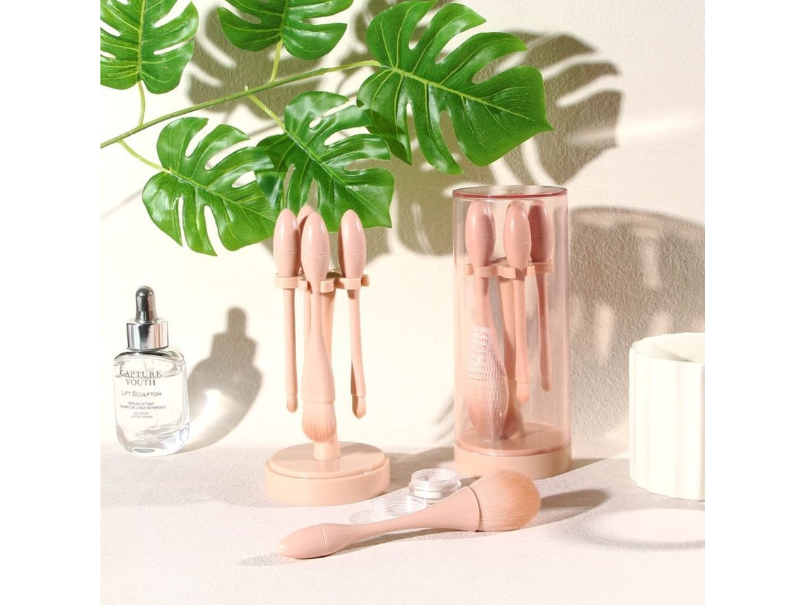 Set De 5 Brochas De Maquillaje Con Cinturón Fino Y Estuche Portátil Transparente Para Adultos.