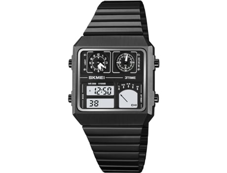 VEANXIN Relojes cuadrados Reloj deportivo dual Reloj de pulsera con fecha Reloj despertador de acero inoxidable-Oro