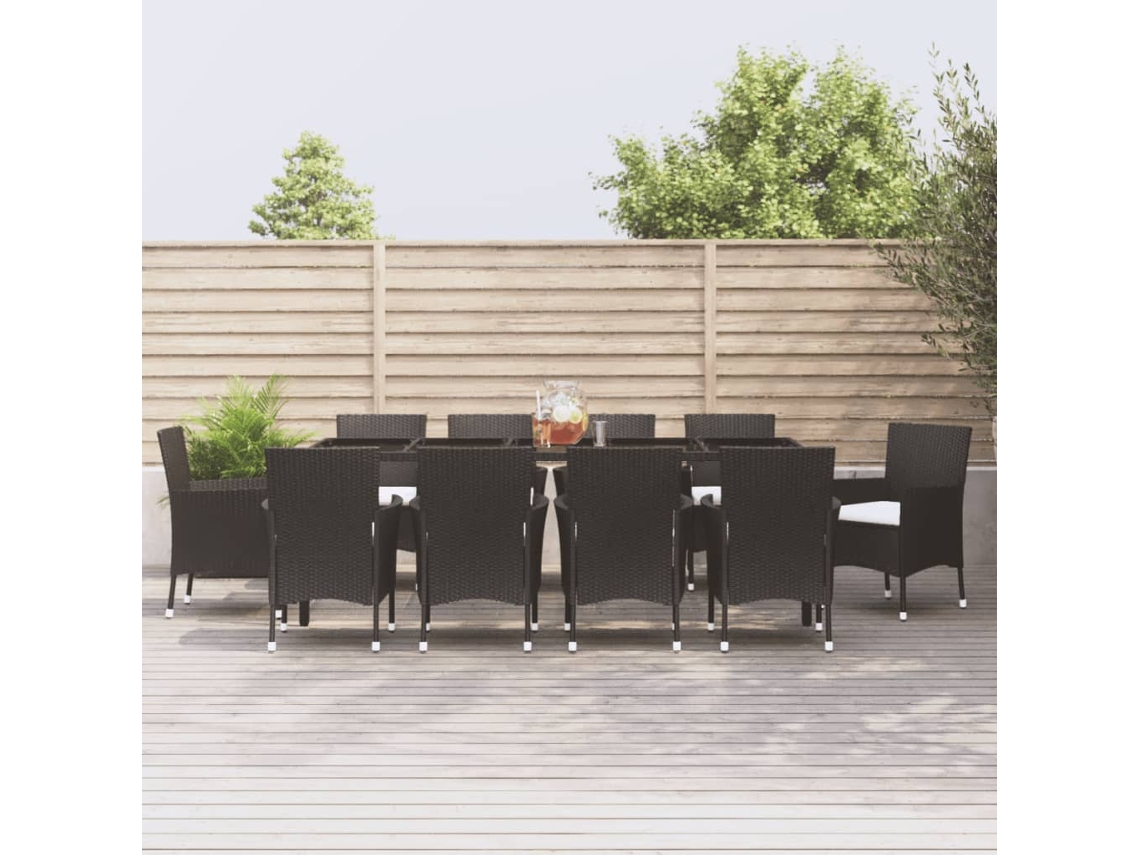 Juego de comedor de jardín de 11 piezas con cojines de mimbre negros de DKD Home Decor