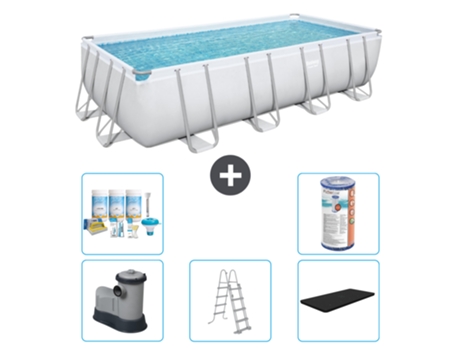 Piscina BESTWAY Rectangular Power Steel - 549 x 274 x 122 - Gris - Incluida bomba - Escalera - Cobertor Paquete de mantenimiento - Filtrar
