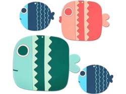 4 Posavasos De Silicona Resistente Al Calor, Trivets Antideslizantes Forma De Pez Para Cocina, Verde Y Rosa