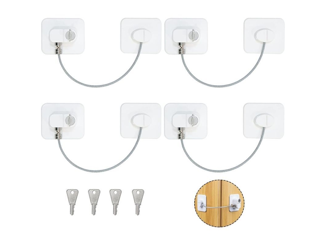 Juego De 4 Cierres De Seguridad Para Niños Para Ventanas Y Puertas Con 4 Llaves, Adhesivo Blanco Resistente.