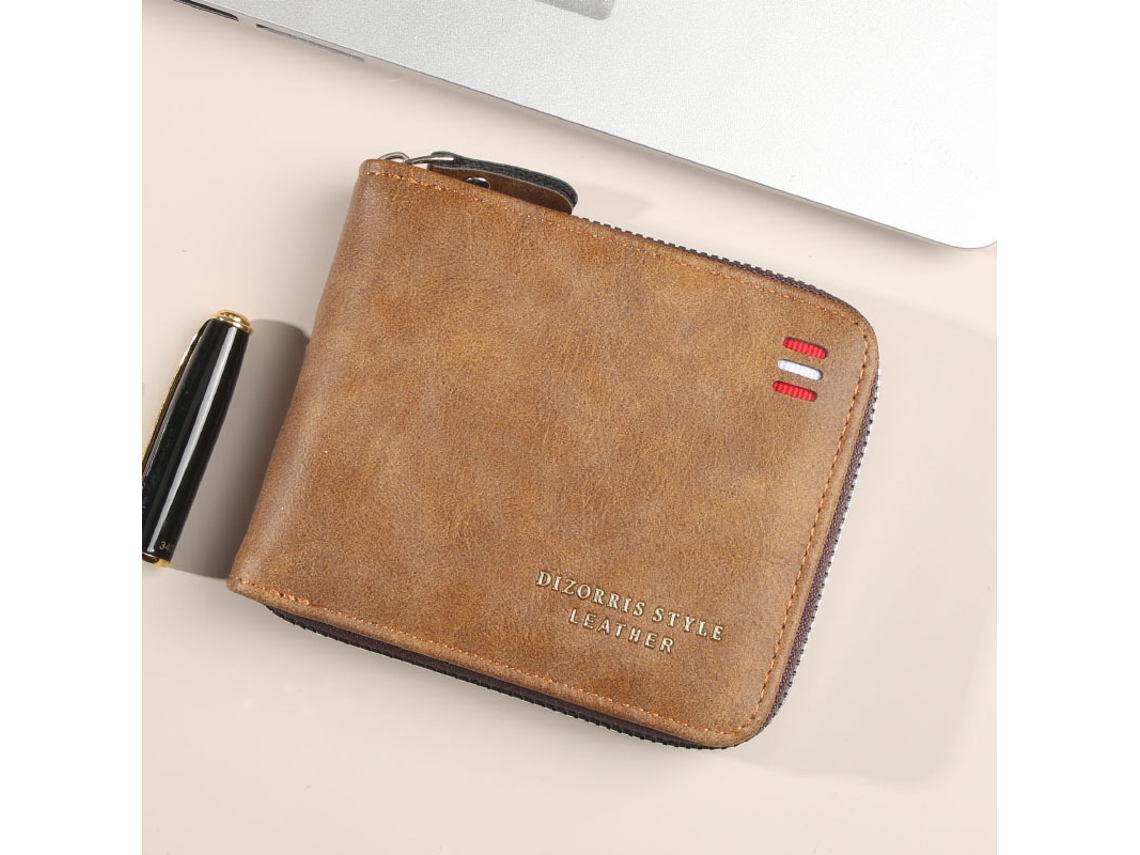 Cartera triple con cierre de seguridad RFID, marrón