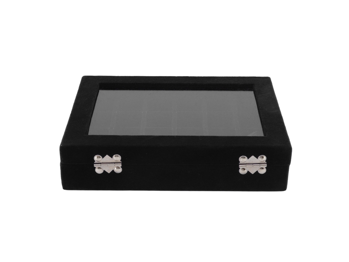 Caja organizadora de pendientes de 24 compartimentos con tapa transparente negra