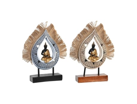 Figura Decorativa DKD HOME DECOR Bege Azul Buda Resina Oriental Jute 18,5x5,6x30,5 cm 2 Unidades