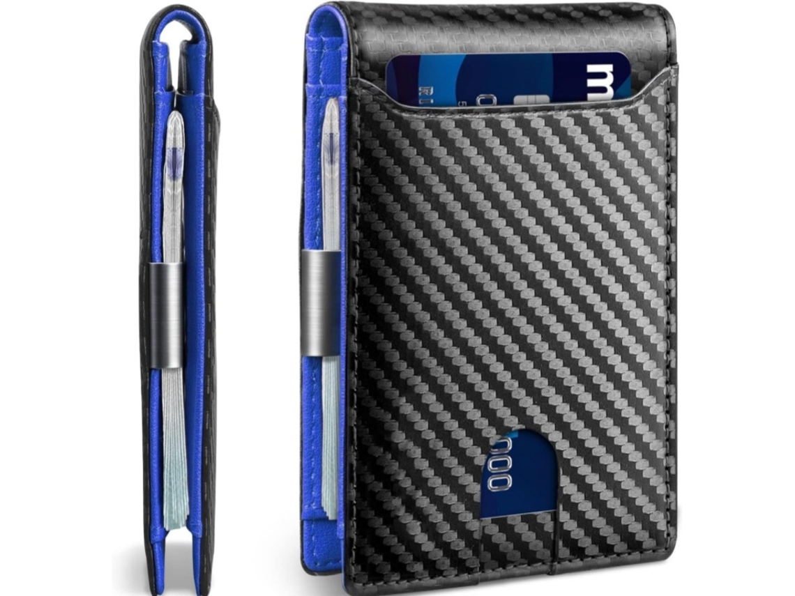 Tarjetero para hombre con protección RFID, diseño delgado y minimalista, con clip para billetes - Azul Panoona