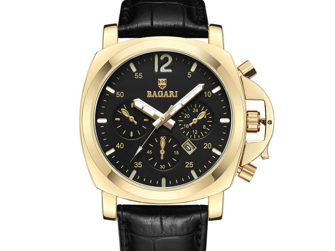 Reloj De Pulsera Redondo Analógico De Cuarzo Con Correa De Pu Bagari (oro Negro)
