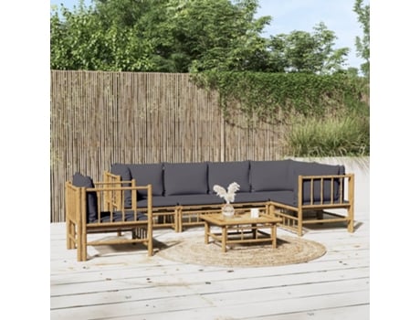 Conjunto 7 de muebles de jardín VIDAXL bambú con cojines gris oscuro