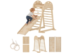 Triángulo de escalada, estructura de madera, recurso de juego versátil, madera natural, 180x89x59 cm