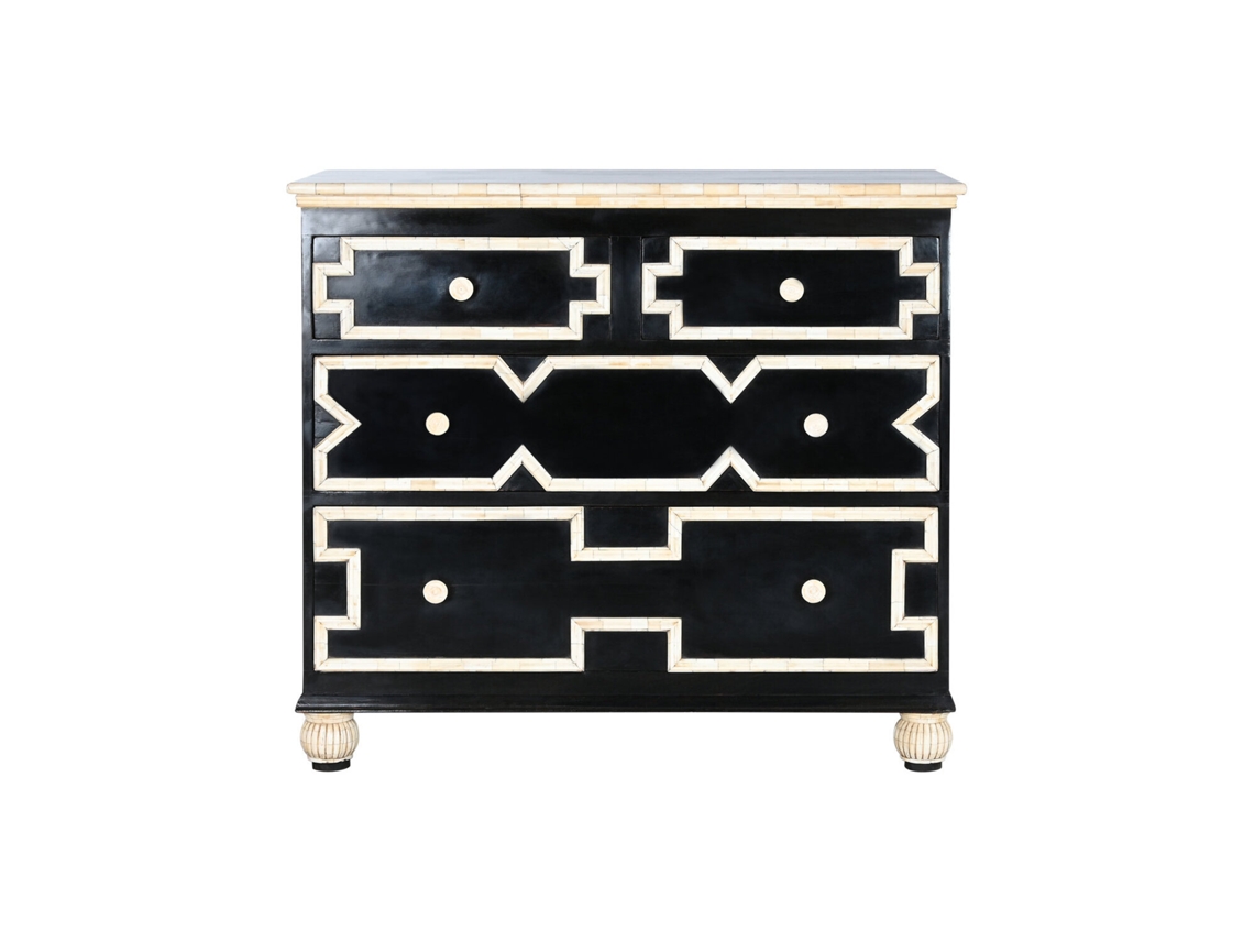 Comoda Hueso Taracea Hecho A Mano Negro 111x51x99cm