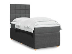 Cama Box Spring Con Colchón Tela Gris Oscuro 90x190 Cm