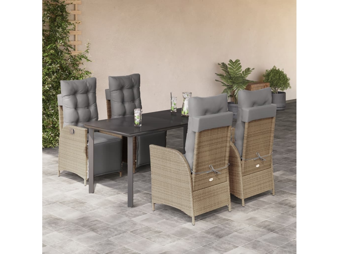 Conjunto de comedor de jardín de 5 piezas con cojines, mimbre, beige mixto, DKD Home Decor