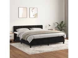 Cama Box Spring Con Colchón Terciopelo Negro 160x200 Cm