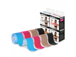 Pack de 4 Kinesiotape MOBICLINIC Rosa, Azul, Negro y Beige Impermeable Venda Neuromuscular 5mx5cm Mobitape
