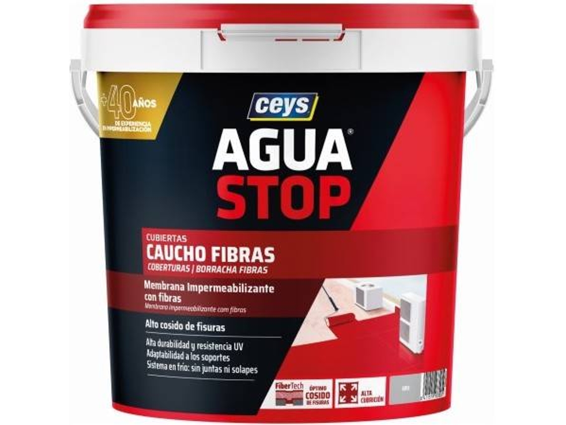Impermeabilizante CEYS Aguastop Caucho Acrílico con Fibras 5Kg Gris