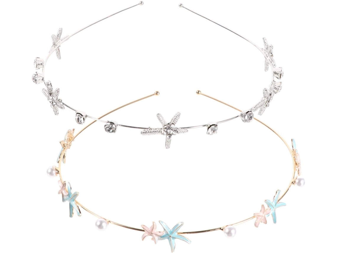 Conjunto De 2 Diademas Blancas De Aleación Con Forma De Estrella Y Diamantes De Imitación, Accesorios Para El Cabello Para Mujeres Y Niñas.
