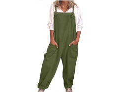 Monos Casuales Para Mujer Holgados Algodón Y Lino Verano Jumpsuit Goodmgreen M Verde