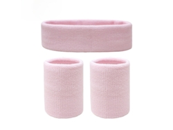 Conjunto unisex de muñequera y diadema Yuysan, absorbente del sudor y transpirable, longitud media-larga, rosa claro.
