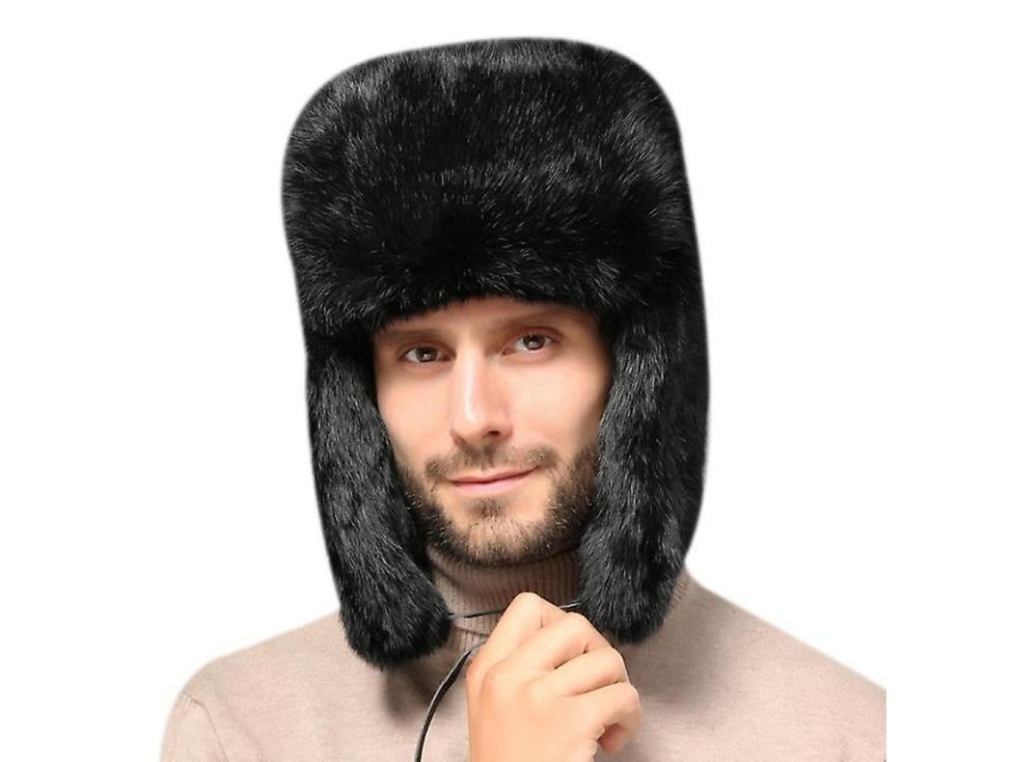 2026-gorro De Invierno Ruso De Piel De Conejo Con Aletas Para Oídos, Regalo Para Hombres, Estilo Aviador, Calientito Y Elegante M Negro