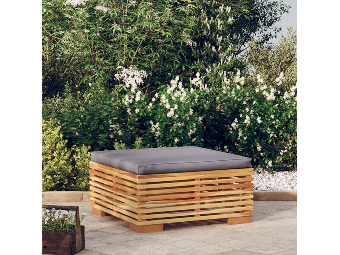 Reposapiés de jardín Lovely Home con cojín, teca maciza gris oscuro Wsd80893