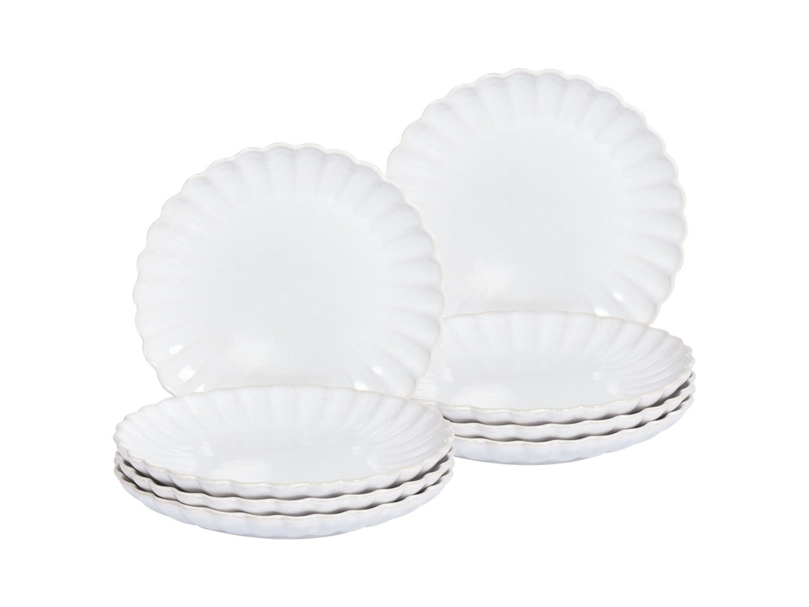 Juego de 8 platos de postre de cerámica color blanco crema con ortiga de Beliani