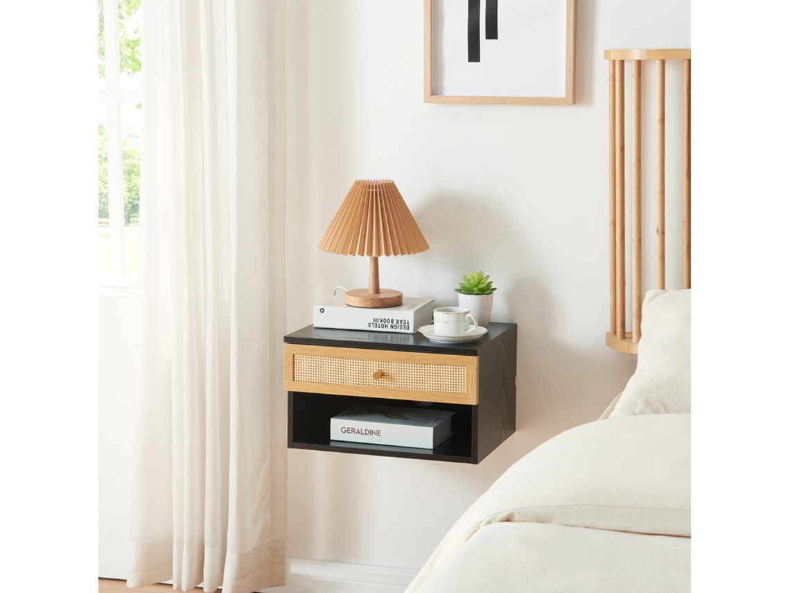 Estantería de pared Eiker con cajón 40x32x23 cm - Negro [EN.CASA]