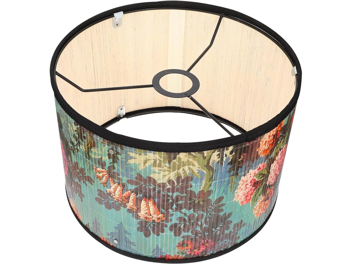 Lámpara decorativa de bambú con estampado floral, casquillo E27, compatible con lámparas de techo o de pie, para uso en interiores.