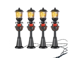 Omni-4 Lámparas Miniatura De Farola Navideña Para Decoración Diy De Pueblo Y Camino Con Luces Led Negro