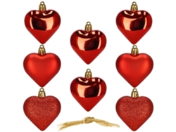 Bolas de Navidad de 7 cm, decoración navideña, paquete de 8 unidades. Corazones irrompibles, rojo.