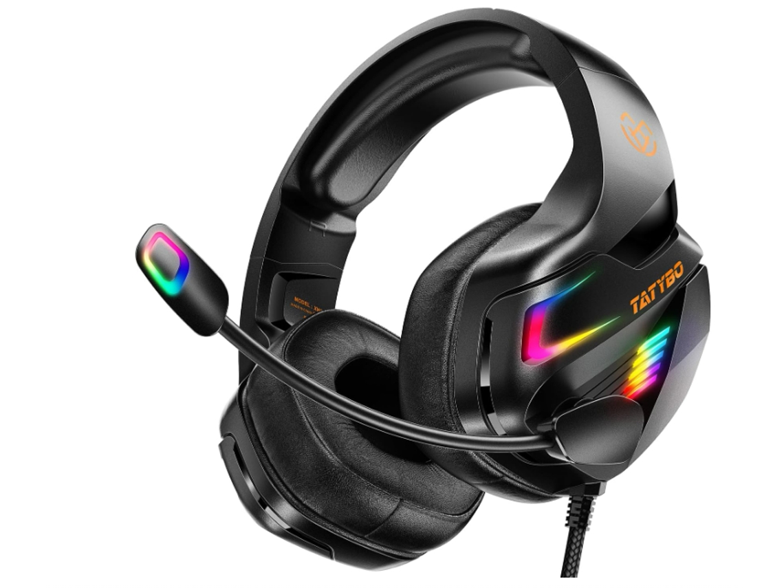 Auriculares para juegos con micrófono con cancelación de ruido, 4 modos de iluminación RGB, color negro
