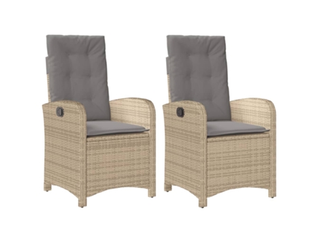Conjunto 2 Sillones reclinables jardín y cojines beige mix VIDAXL ratán PE
