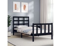 Estructura De Cama Individual Con Cabecero Madera Maciza Negro