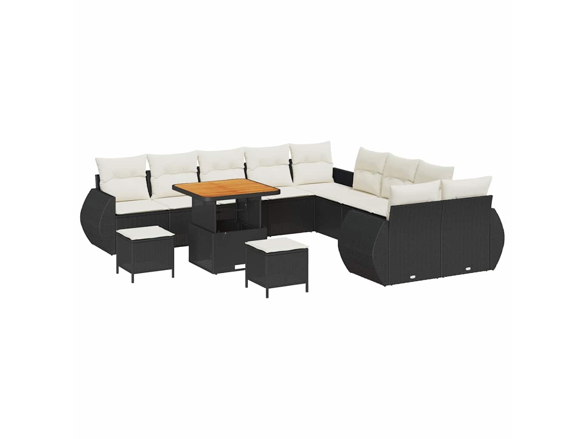 Maison Exclusive - Conjunto de sofá de jardín de 13 piezas con cojines, negro y crema.