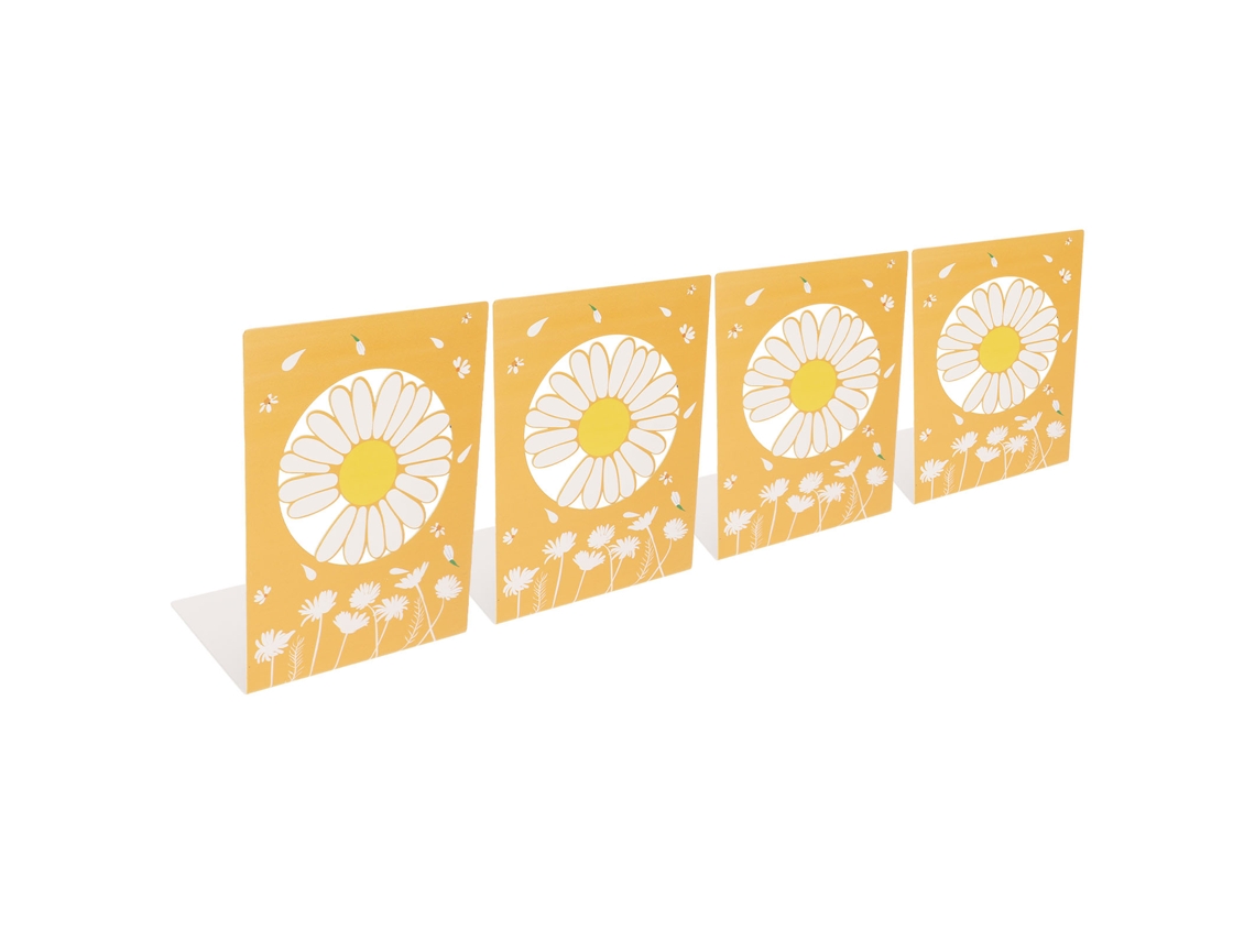 4 tabletas de metal antideslizantes, exquisitas, hermosas y únicas, portátiles, decorativas, de oficina, con forma de margarita.