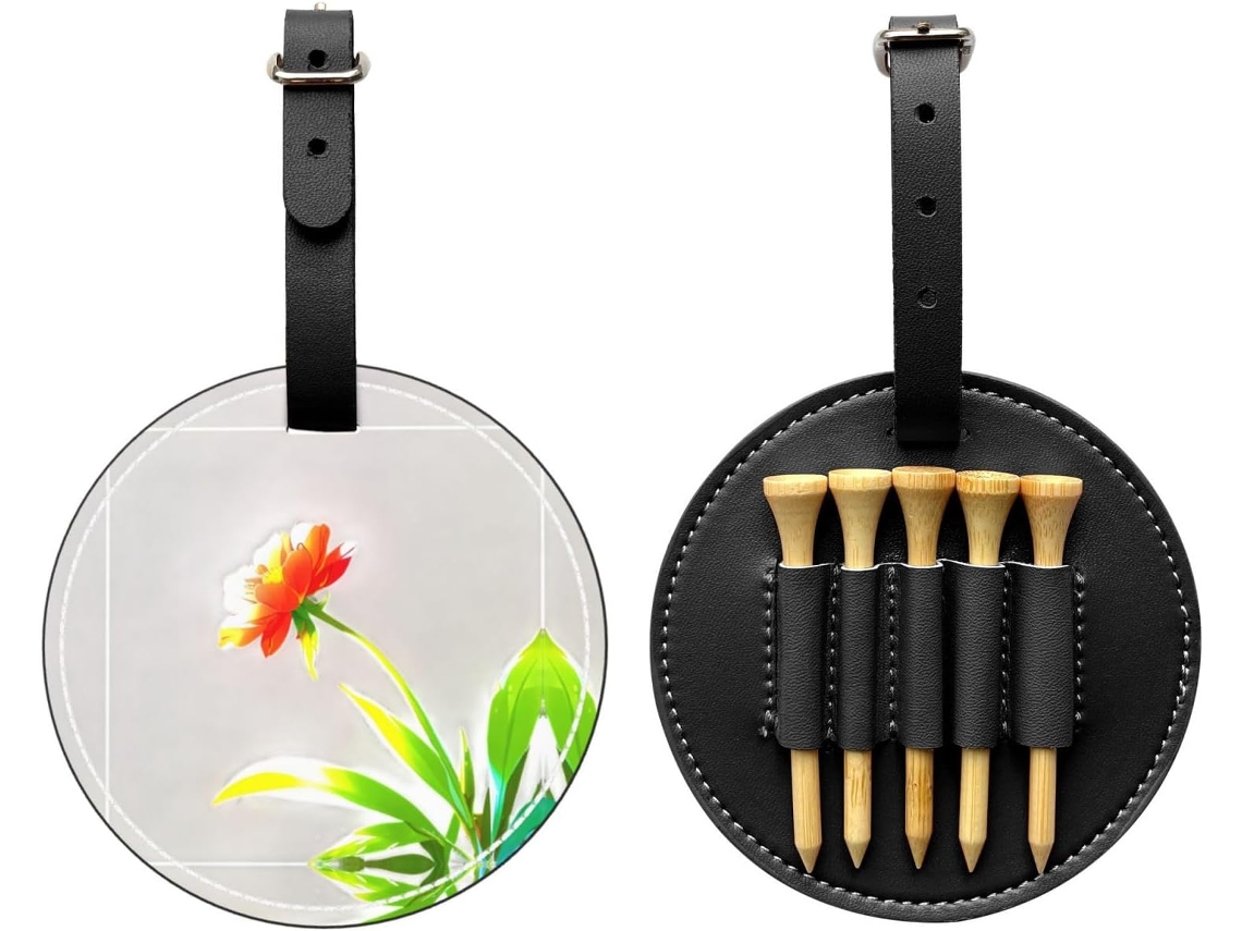 Bolsa de tee de golf negra con estampado floral orientada hacia el sol | Sin marca