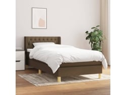 Cama Box Spring Con Colchón Tela Marrón Oscuro 100x200 Cm