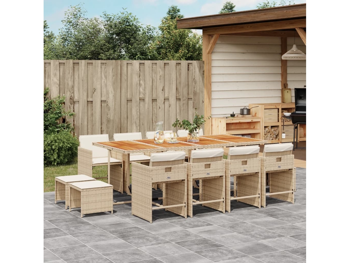 Juego de comedor de jardín de 13 piezas con cojines, mimbre sintético beige, DKD Home Decor