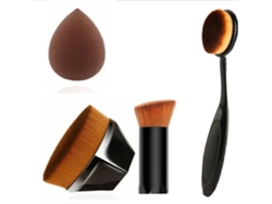 Juego De 4 Brochas De Maquillaje Con Cabezales Planos Y Angulares Y Esponja Difuminadora Suave.