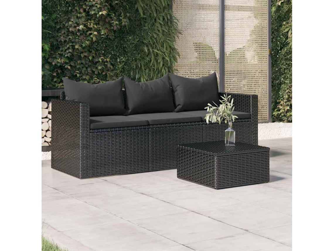 Sofá de jardín de 3 plazas con cojines DKD Home Decor en mimbre negro