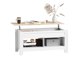 Mesa De Centro Elevable, Mesa De Salón Con Estantes Y Compartimento Oculto, 105 X 50 X 49-62,5 Cm, Blanca