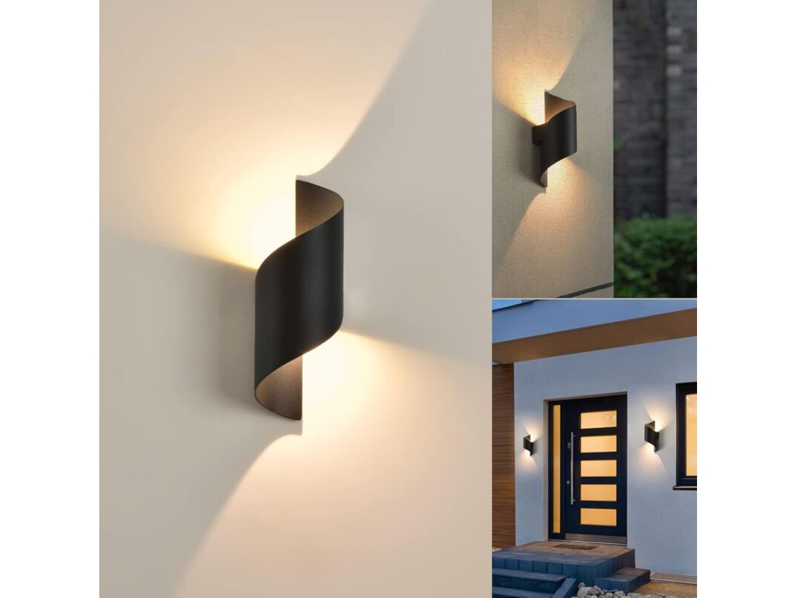 Aplique De Pared Para Interior/exterior — 10 W, Luz Blanca Cálida — Resistente Al Agua (ip65) — Diseño Metálico Con Efecto Espiral — Negro