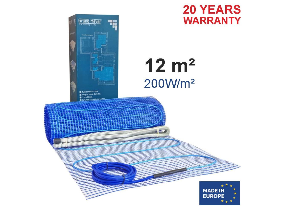 Sistema de calefacción eléctrica por suelo radiante de 12 m², 200 W/m², 2400 W, Grand Meyer