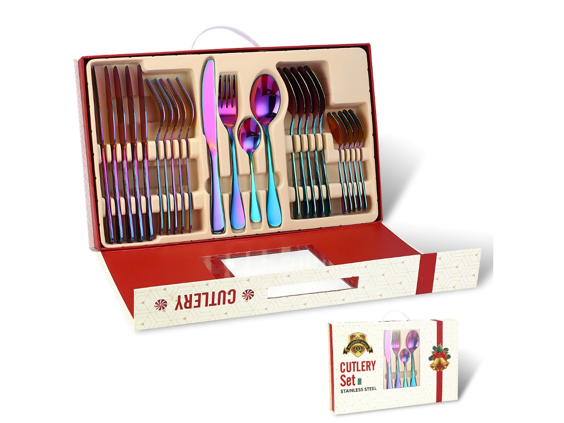 Conjunto de Talheres de Aço Inoxidável Caixa de Presente de Natal 24 Peças-Colorido GERTIZ