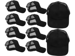 Paquete de 10 gorras de béisbol negras de malla, estilo deportivo.