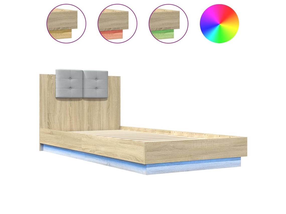 Maison Exclusive - Estructura De Cama Cabecero Luces Led Roble Sonoma 100x200 Cm