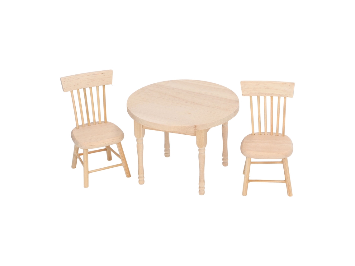 Juego De Comedor Para Casa De Muñecas A Escala 1:12: Mesa Redonda Y Sillas Con Diseño Retro.