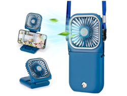Ventilador portátil, mini ventilador de escritorio, recargable por USB, soporte para teléfono con batería externa, 3 velocidades, diseño plegable Yizhood (azul)