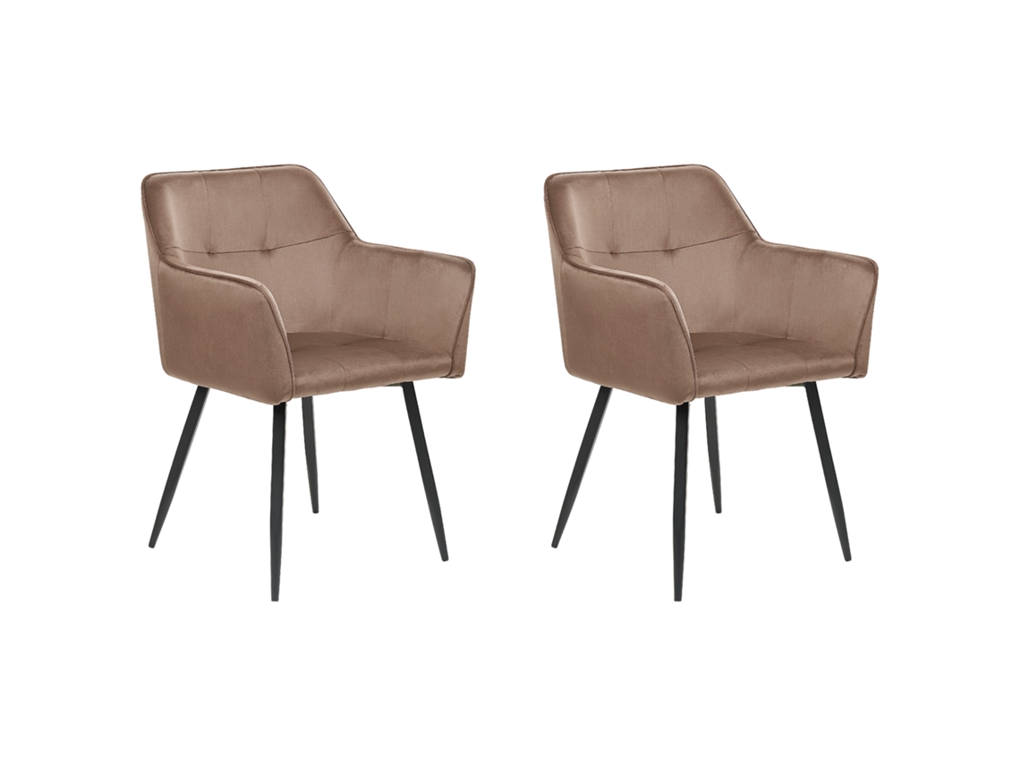 Conjunto de 2 cadeiras estofadas BELIANI Jasmin de Veludo Castanho 60x49x91