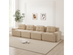 Sofá Modular 4 Plazas - Tapizado Cómodo, Asiento Profundo, Sin Montaje, Antideslizante - Beige