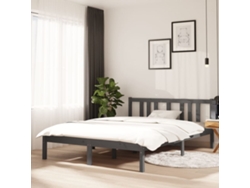 Estructura Cama Doble Sin Colchón Madera Maciza Gris 135x190 Cm